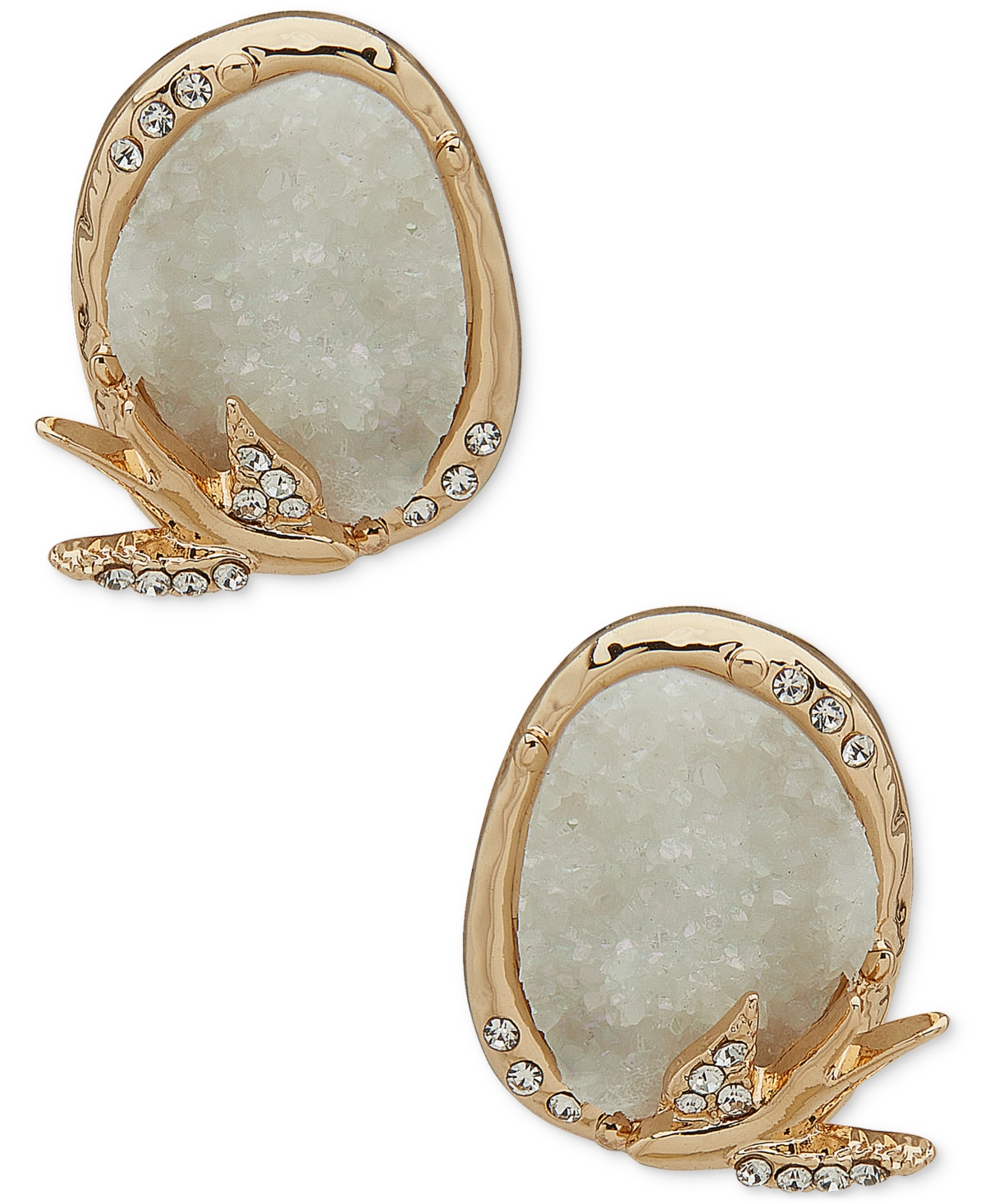 Gold-Tone Pave Bird & Drusy Stone Stud Earrings - Silver