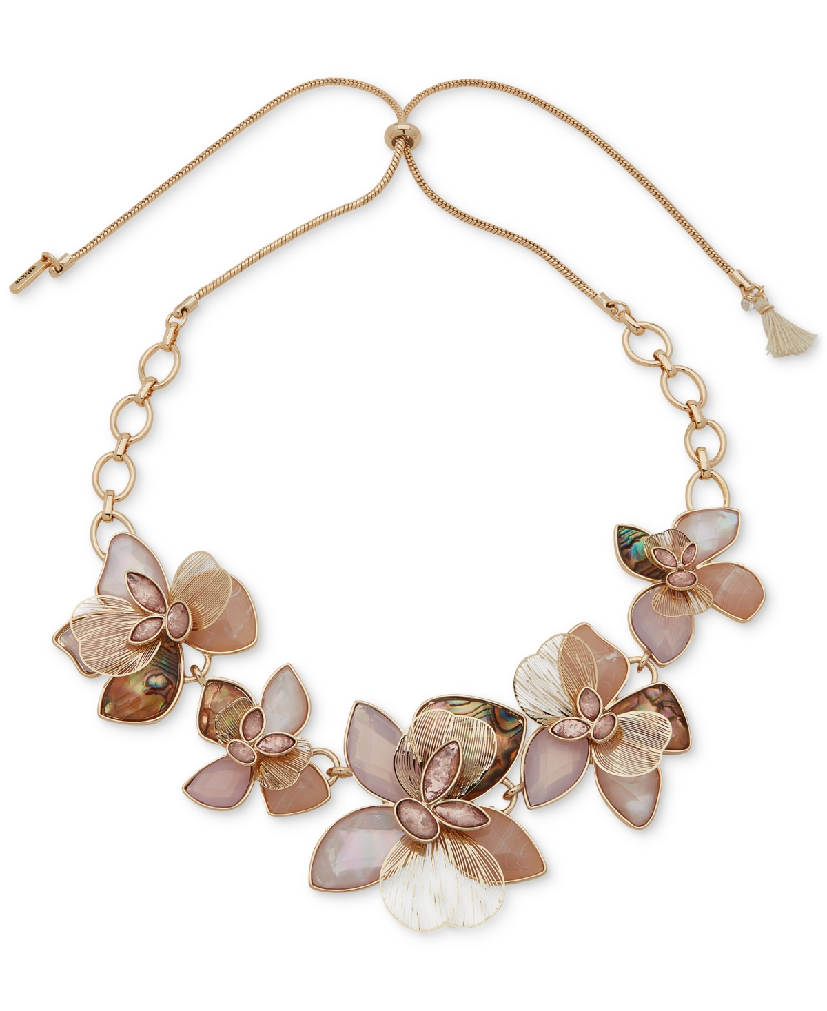 Gold-Tone Mixed Stone Openwork Flower 26" Adjustable Statement Necklace - Pink