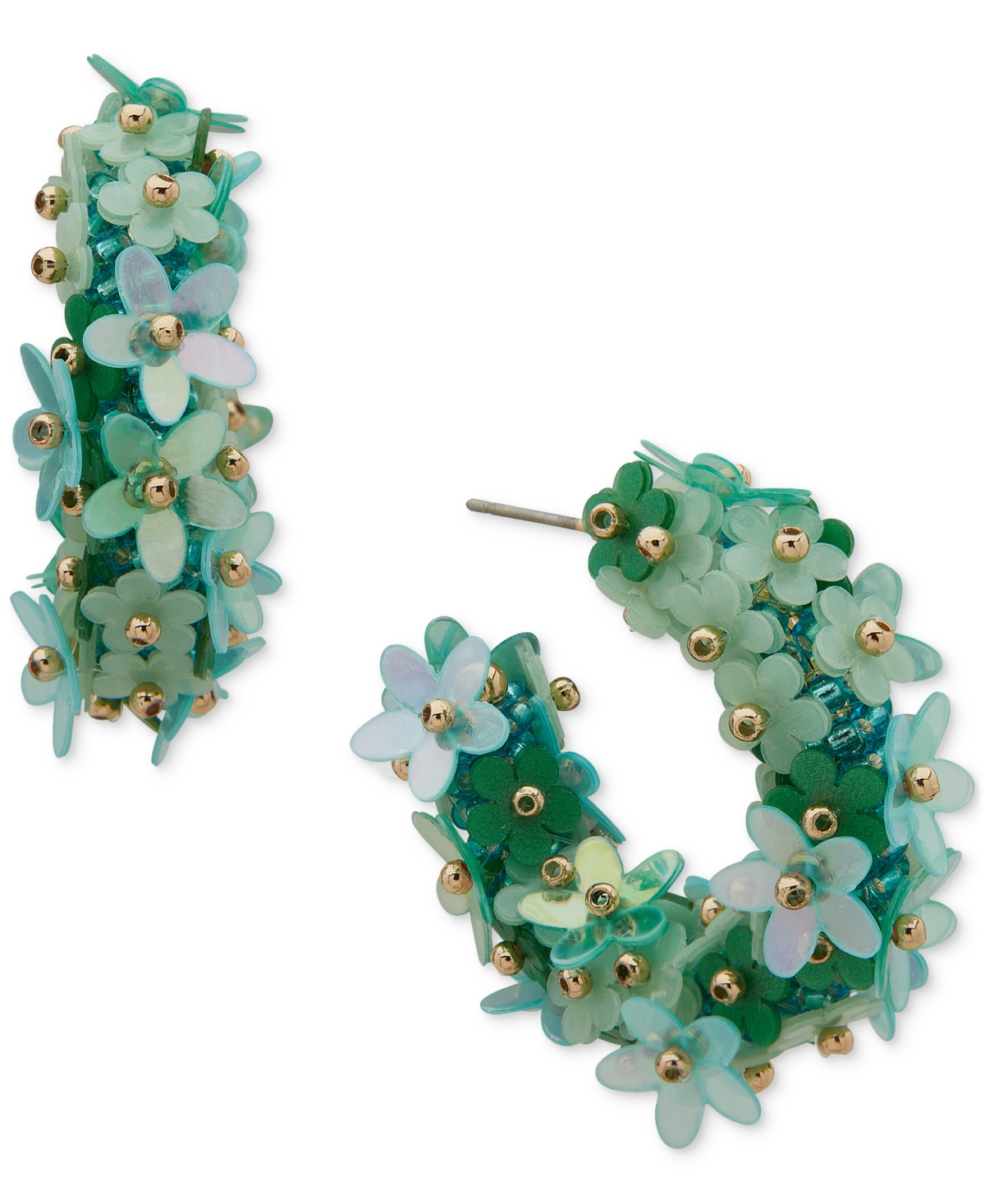 Gold-Tone Flower Cluster C-Hoop Statement Earrings - Silver