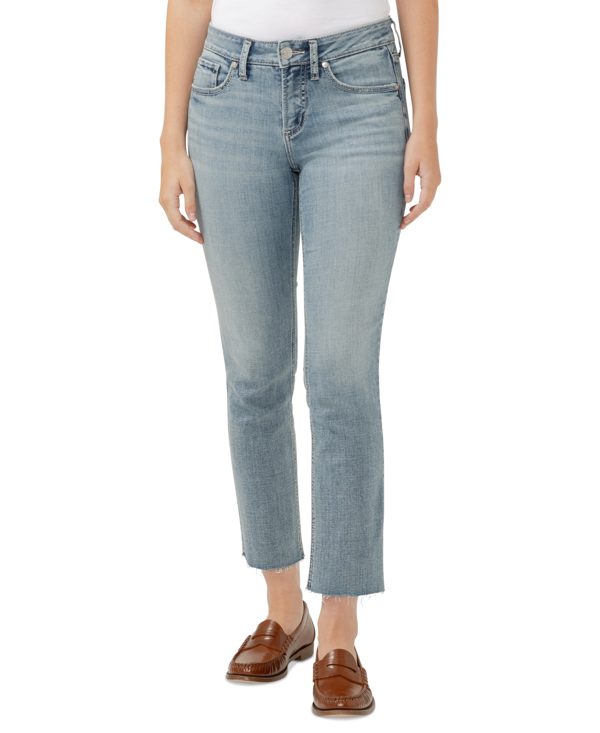 SILVER JEANS CO. WOMEN'S SUKI MID-RISE CURVY-FIT STRAIGHT-LEG CROPPED DENIM JEANS 