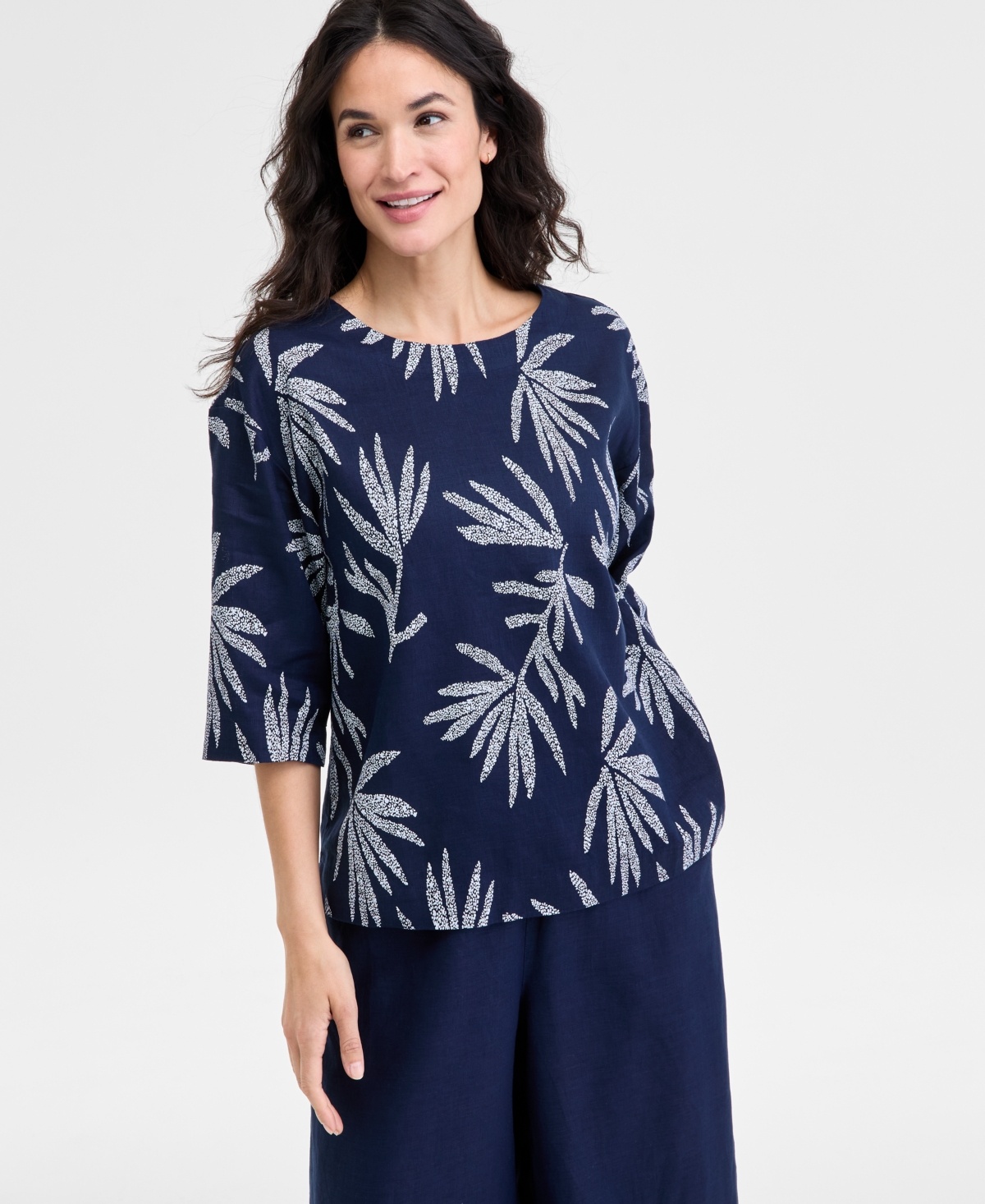 CHARTER CLUB WOMEN'S BHAVANA BOAT-NECK LINEN TOP, EXCLUSIVELY AT MACY'S 