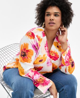 Plus Size Cuffed Surplice Blouse, Exclusively at Macy's 