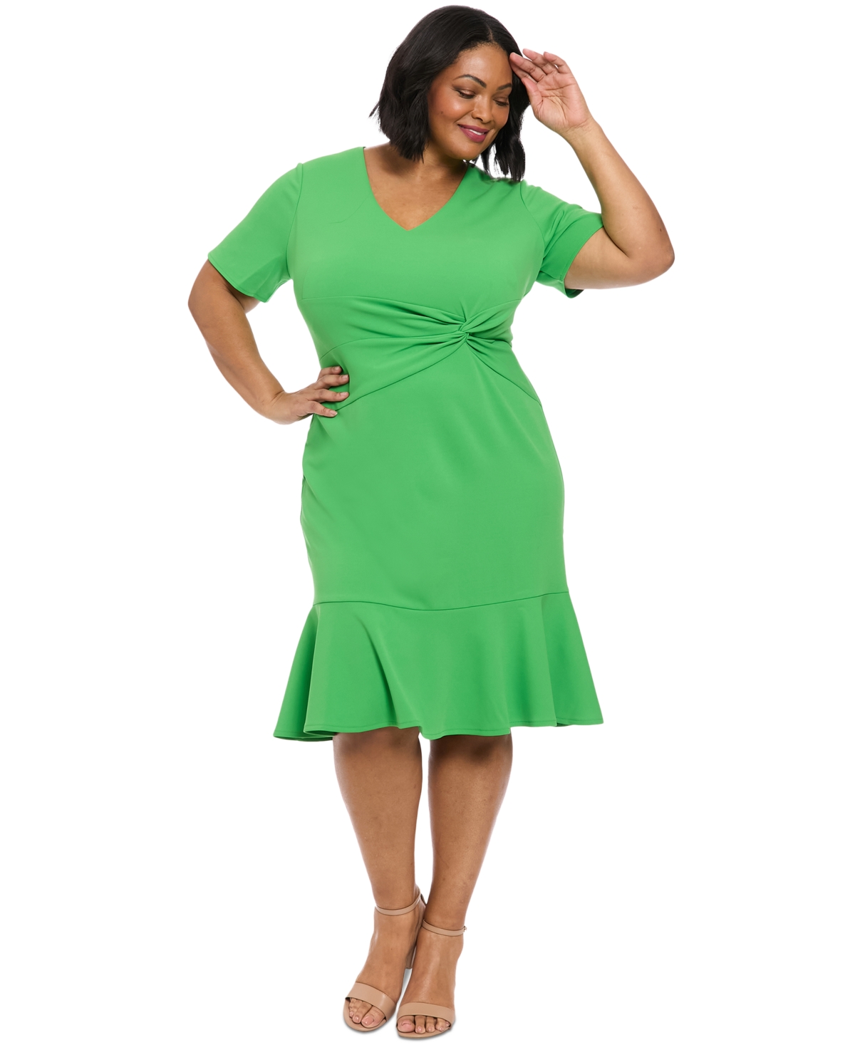 Plus Size Twist-Front Flounce-Hem Dress - Persimmon