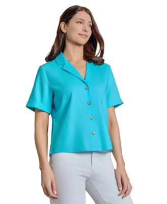 Женская рубашка Jones New York с вырезанным воротником и коротким рукавом