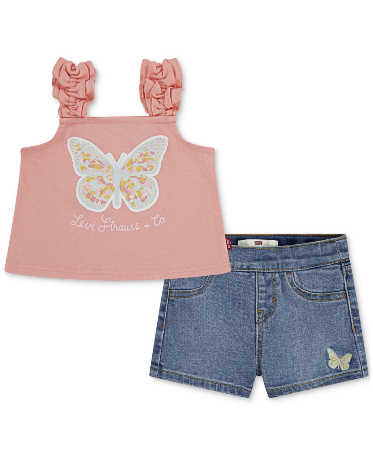 Levi's Little Girls 2-piece Ruffle Strap Tank And Shorts Set