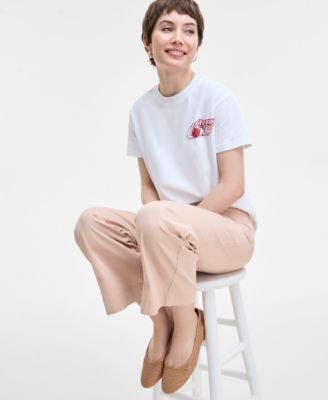 Женская футболка с рисунком Cherry Coke, юбка-миди-комбинация с принтом, туфли-эспадрильи Cassiee и очень большая тканая сумка-тоут On 34th эксклюзивно в Macy's