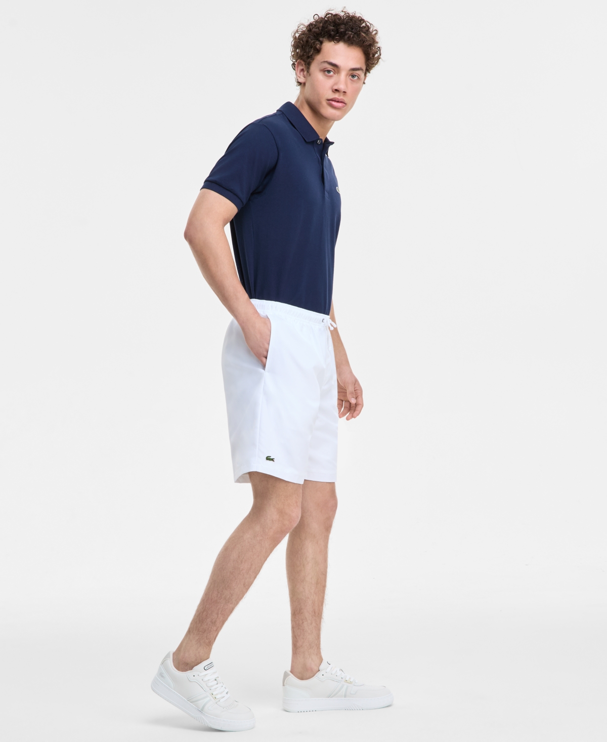 Lacoste Men's Diamante-print 8" Sport Drawstring Shorts In 001 - White