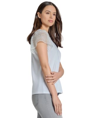 Женский вязаный топ с развевающимися рукавами от Jones New York, связанный крючком