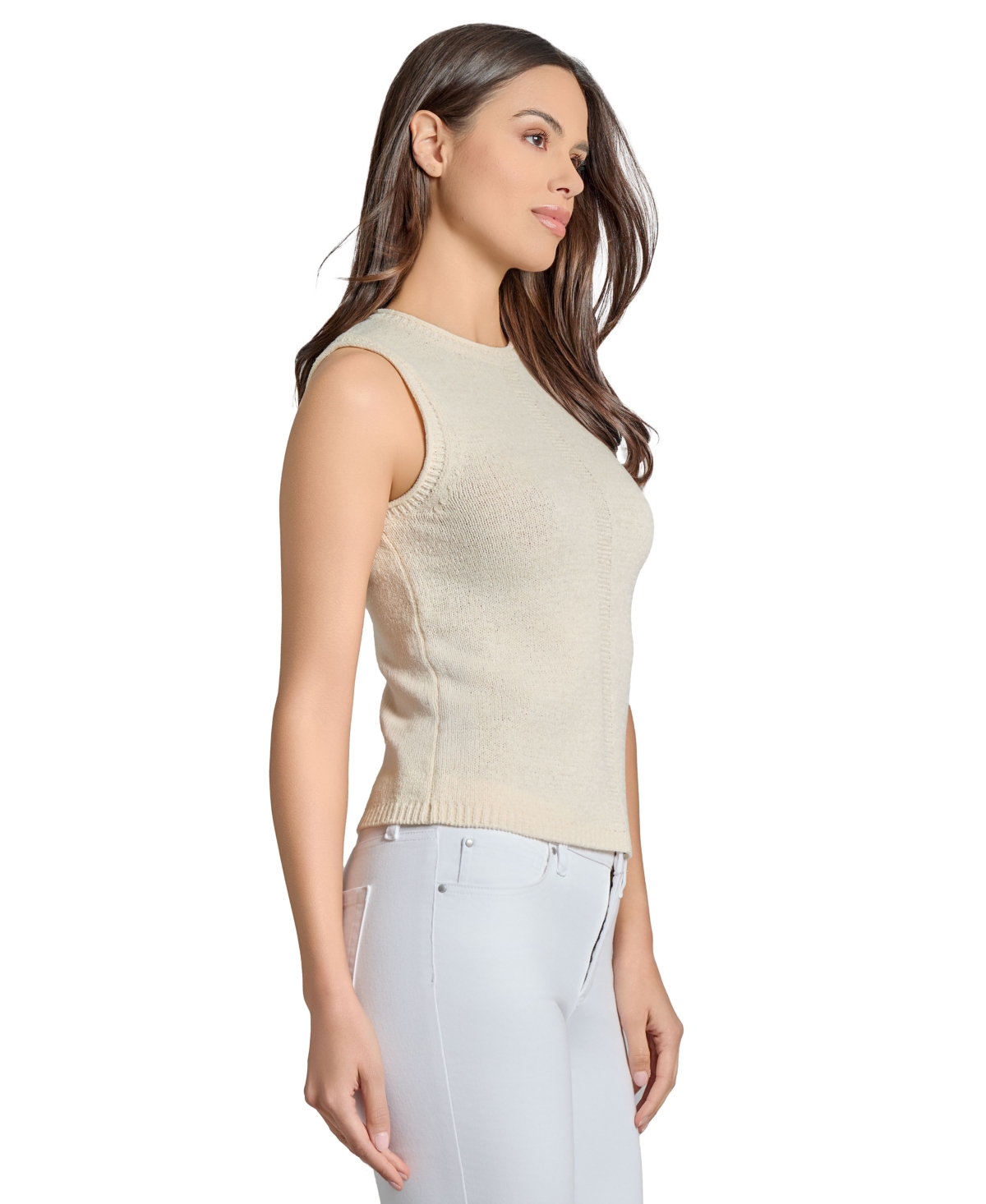 Jones New York Tape Yarn Roll Neck Sleeveless Sweater In Jones White