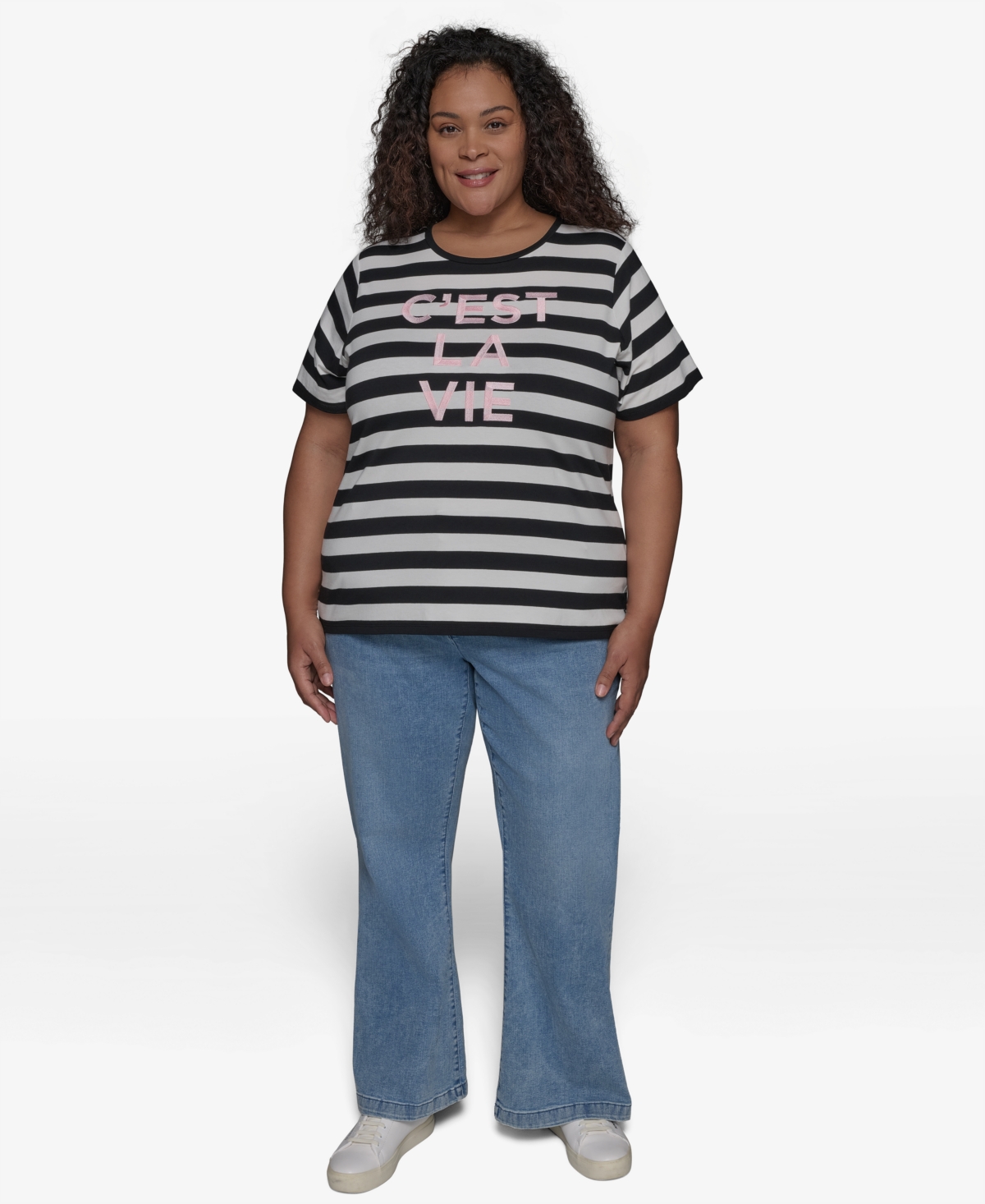 KARL LAGERFELD PLUS SIZE C'EST LA VIE STRIPED TEE 