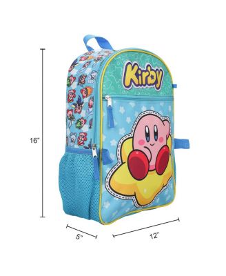 Kirby 5-Piece Set: 16" Backpack, Lunchbox, Utility Case, Rubber Keychain, and Carabiner