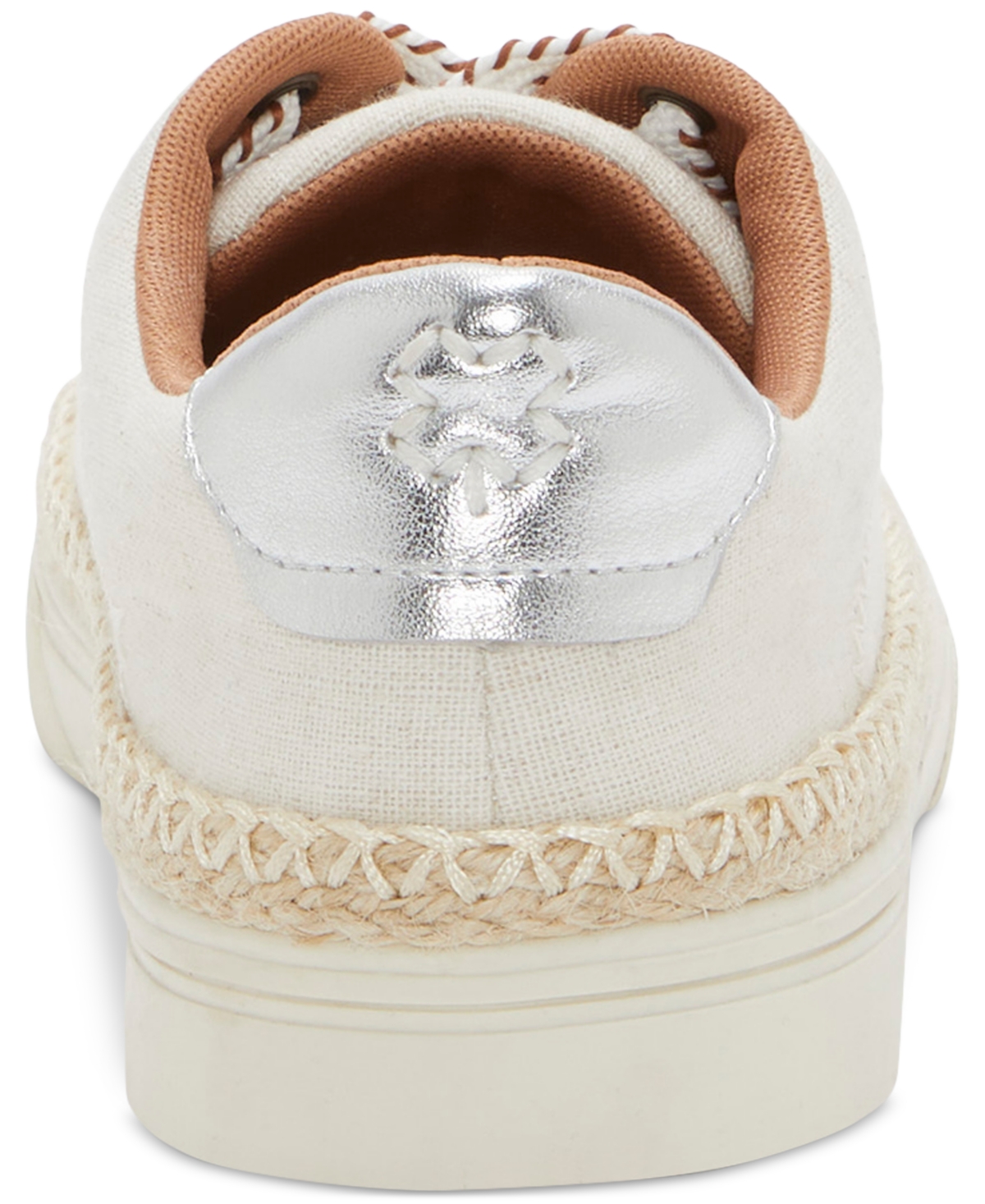Shop Lucky Brand Women's Cheynas Whipstitch Lace-up Sneakers In Natural,platino Metallic Linen