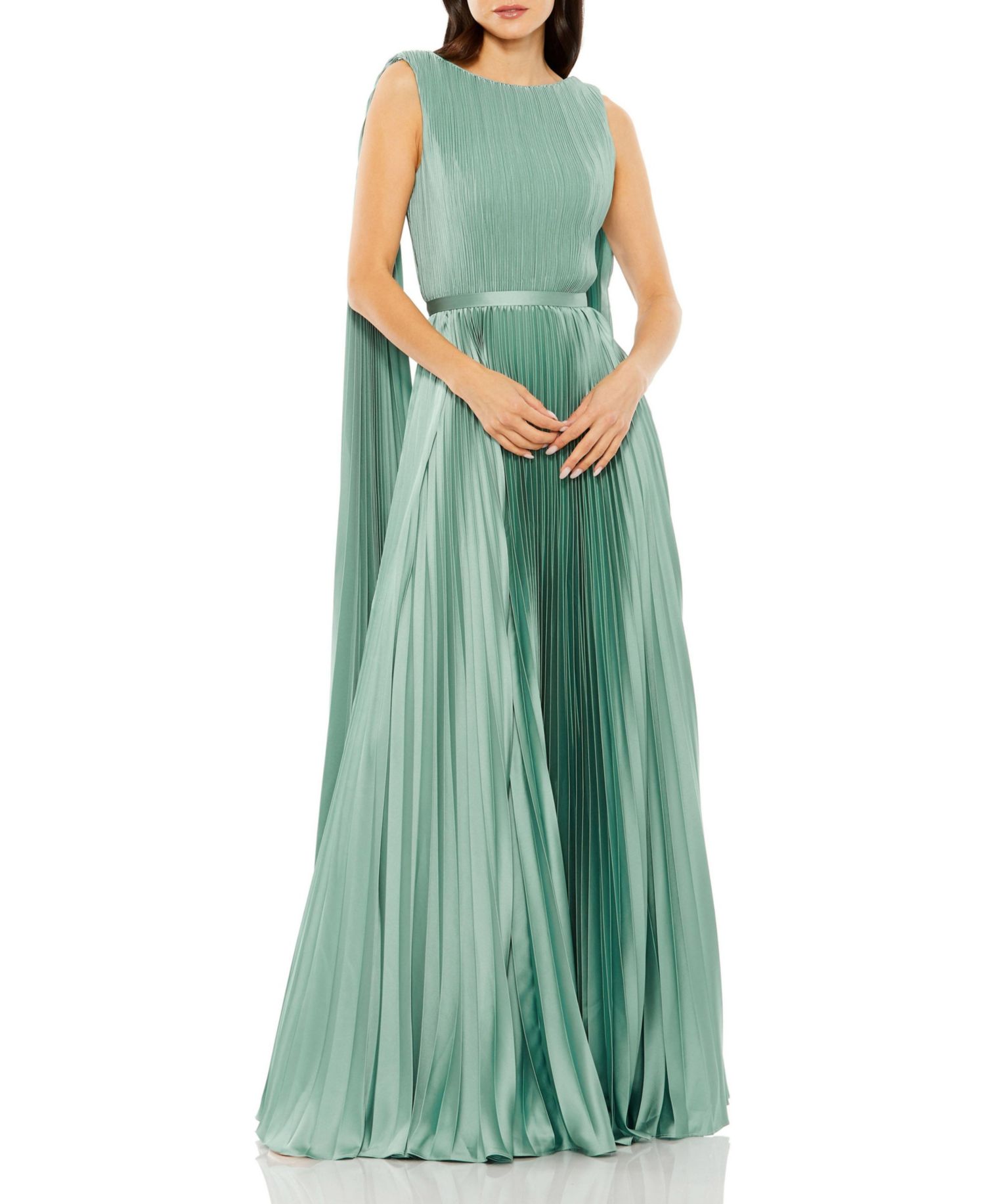 Women's Sleeveless High Neck Cape Back Heat Pleated Gown