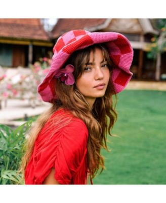 Вязаная шапочка в клетку SHILO красного и розового цветов