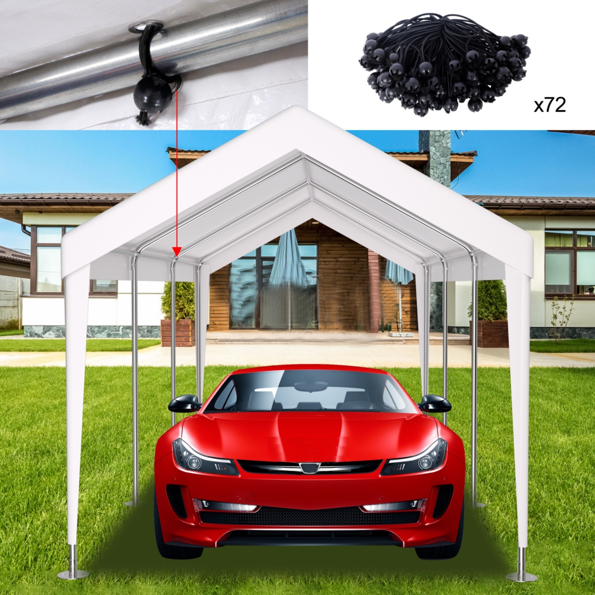 12x20ft Carport Canopy Cover, Waterproof & Uv Tarp with Elastic Buckles