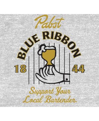 Pabst Blue Ribbon Men's Logo 1844 Support Your Local Bartender Athletic Heather Gray Hoodie-3XL