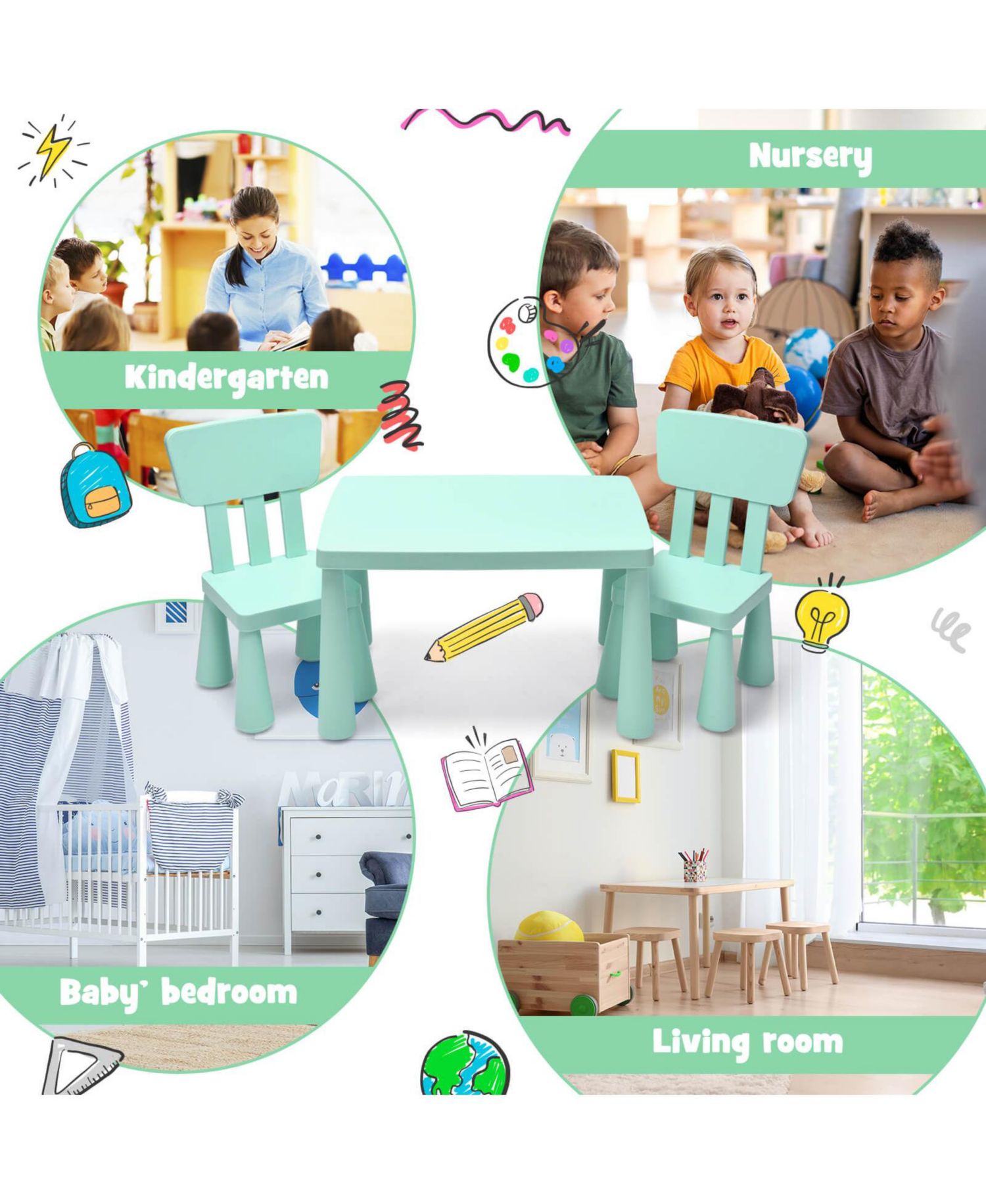 Kids Activity Table and 2-Chair Set, 3 Pieces