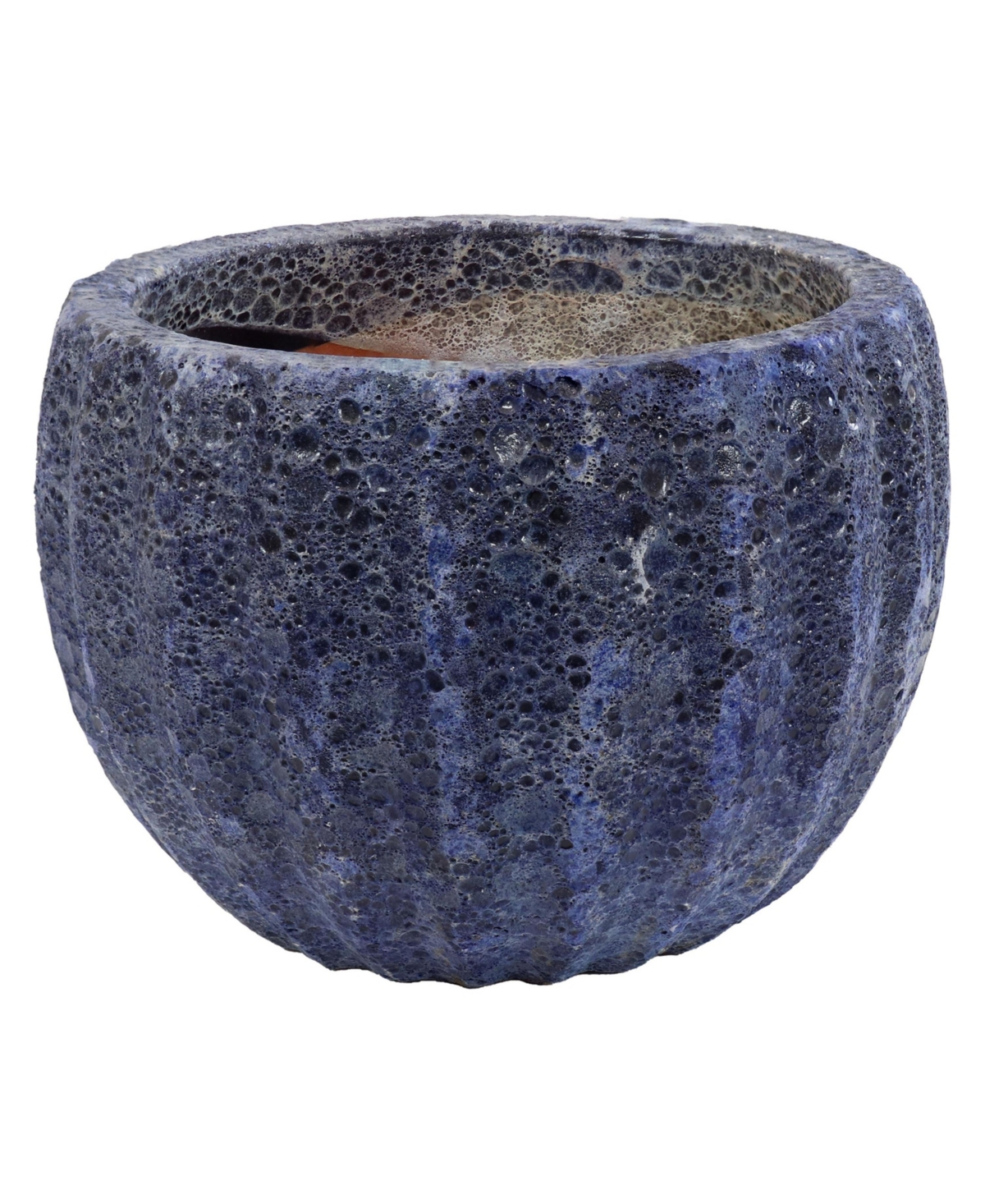 13.5&#x22; Fluted Lava Finish Ceramic Plant Pot - Features 1 Drainage Hole - 1.94 Gal Soil Capacity - Dark Blue - Dark blue