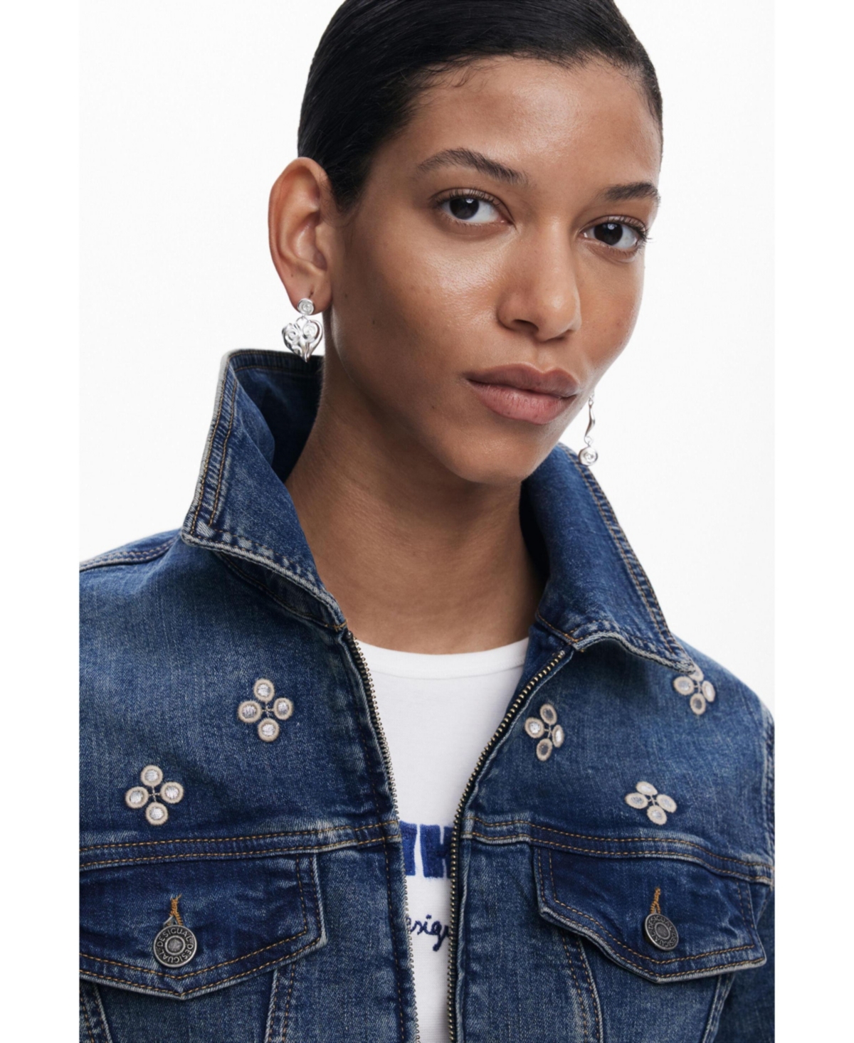 DESIGUAL WOMEN'S EMBROIDERED DENIM JACKET 