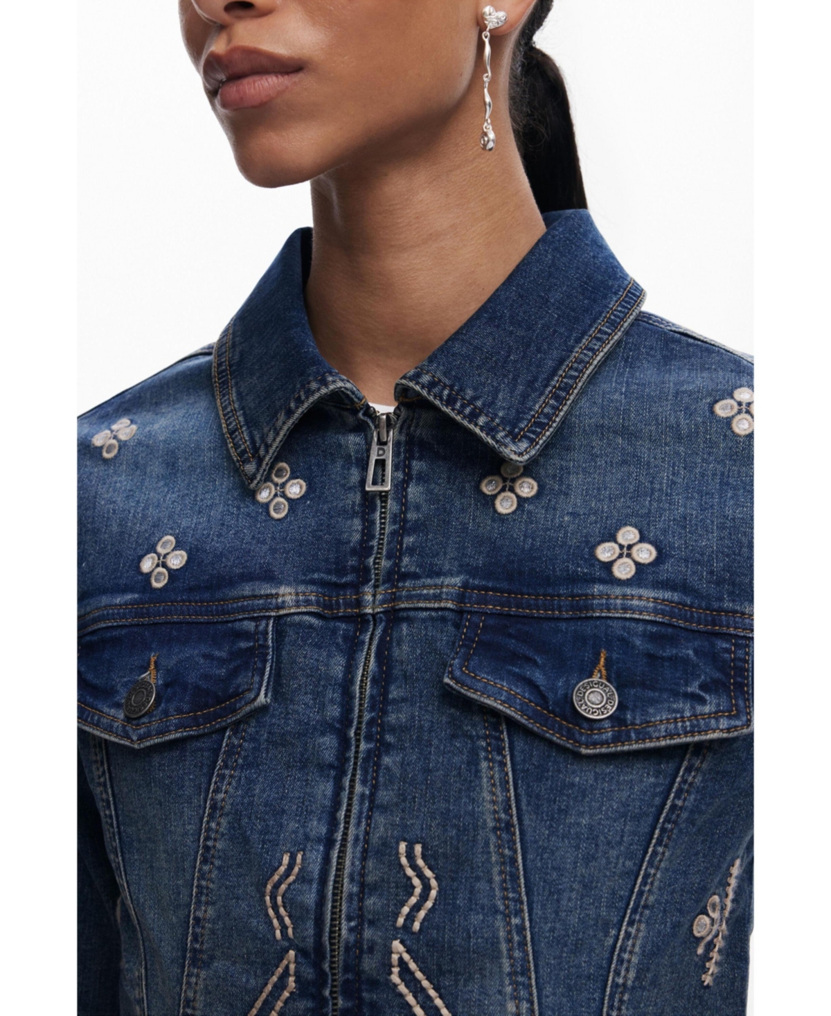DESIGUAL WOMEN'S EMBROIDERED DENIM JACKET 