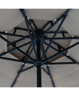 10 ft. Outdoor Double Layer Hawaiian Style Market Umbrella in Brown with Base and 32-Light Beads