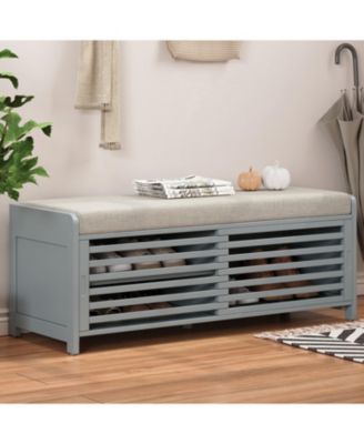 Streamdale Distressed Shutter Storage Bench with Acacia Veneer for Retro Charm for Living Room, Entryway (Grey)