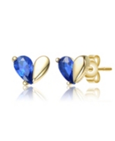 GiGiGirl Sterling Silver 14K Gold Plated with Colored Cubic Zirconia Heart Stud Earrings - Blue