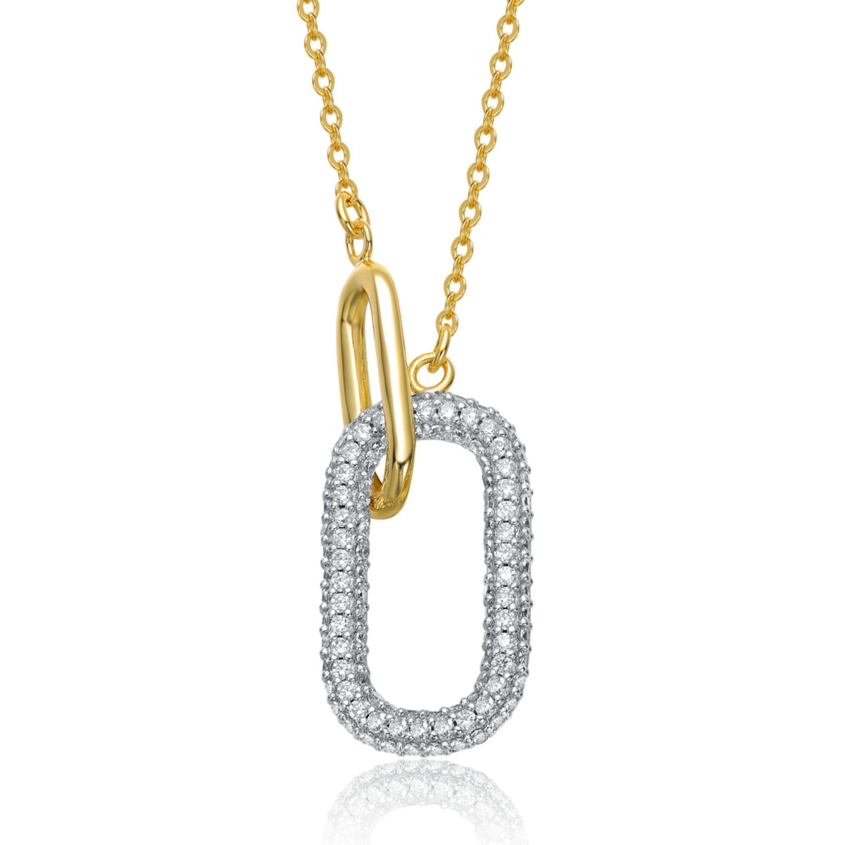 Sterling Silver with Clear Cubic Zirconia Interlocking Links Necklace in White Gold Plated or 14K Gold Plated - Gold