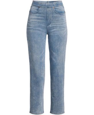 Женские прямые джинсы из трикотажного денима с высокой посадкой в виде морской звезды Lands' End, выполненные в миниатюрном стиле.