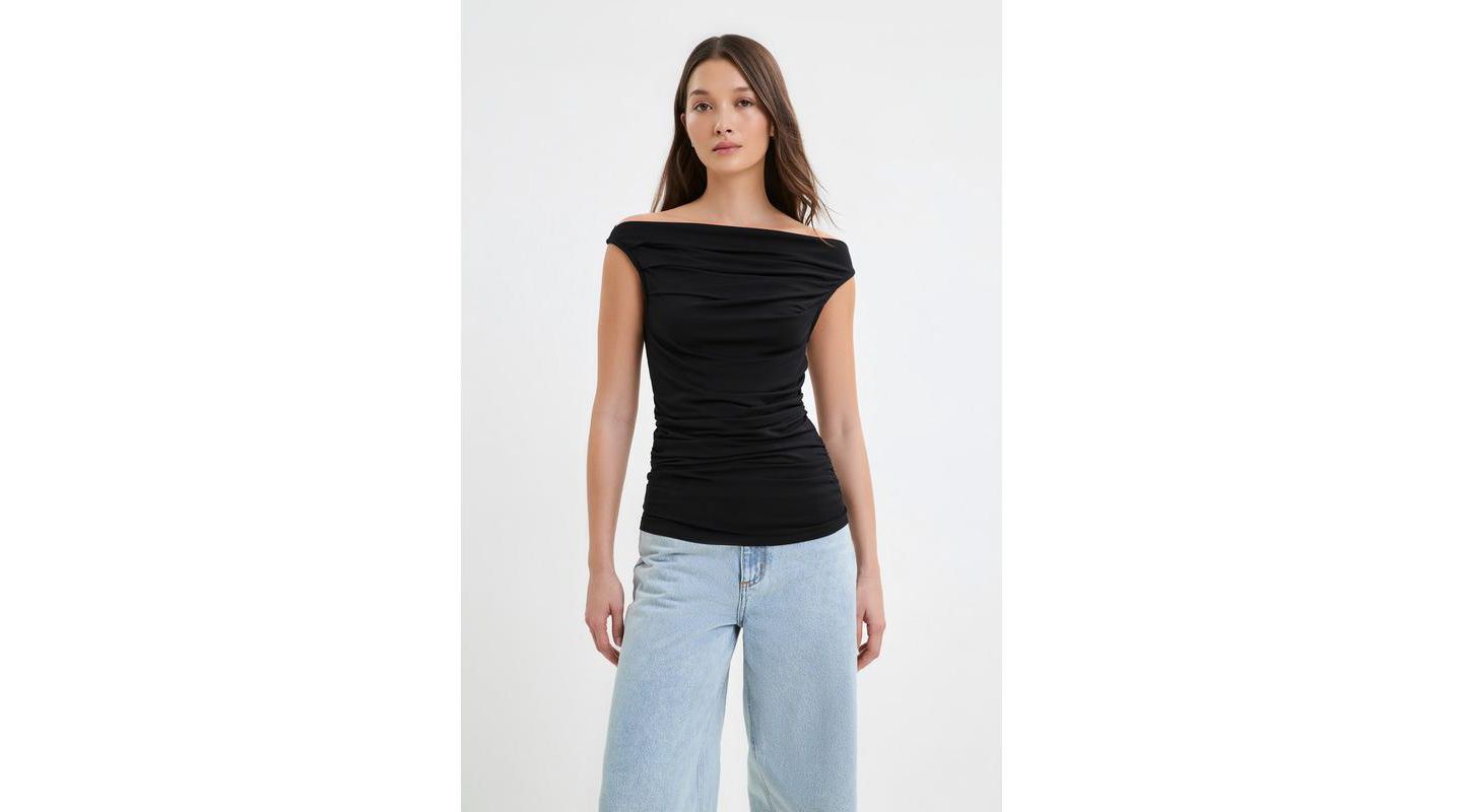 Женский топ Marcella Cooper Sleeveless Gathered Convertible Boat-Neck Jersey, цвет: Чёрный — фото 1