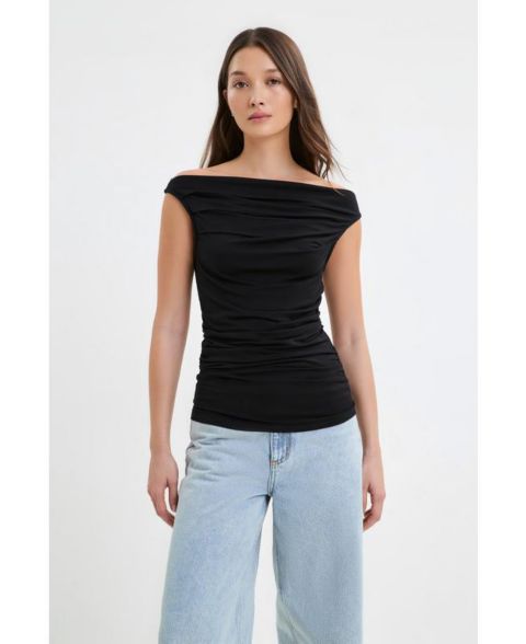 Женский топ Marcella Cooper Sleeveless Gathered Convertible Boat-Neck Jersey, цвет: Чёрный