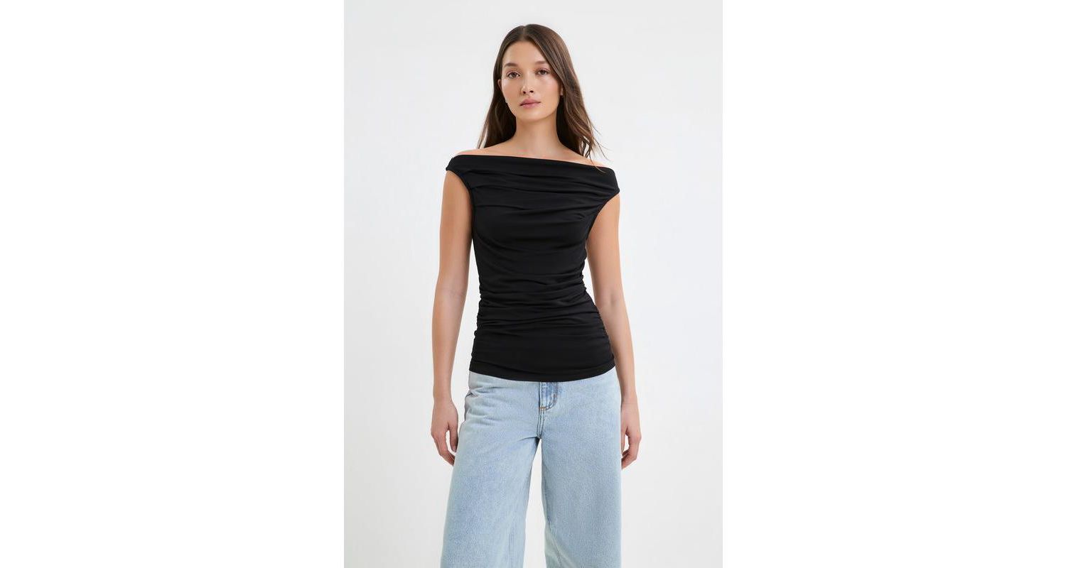 Women's Cooper Sleeveless Gathered Convertible Boat-Neck Jersey Top