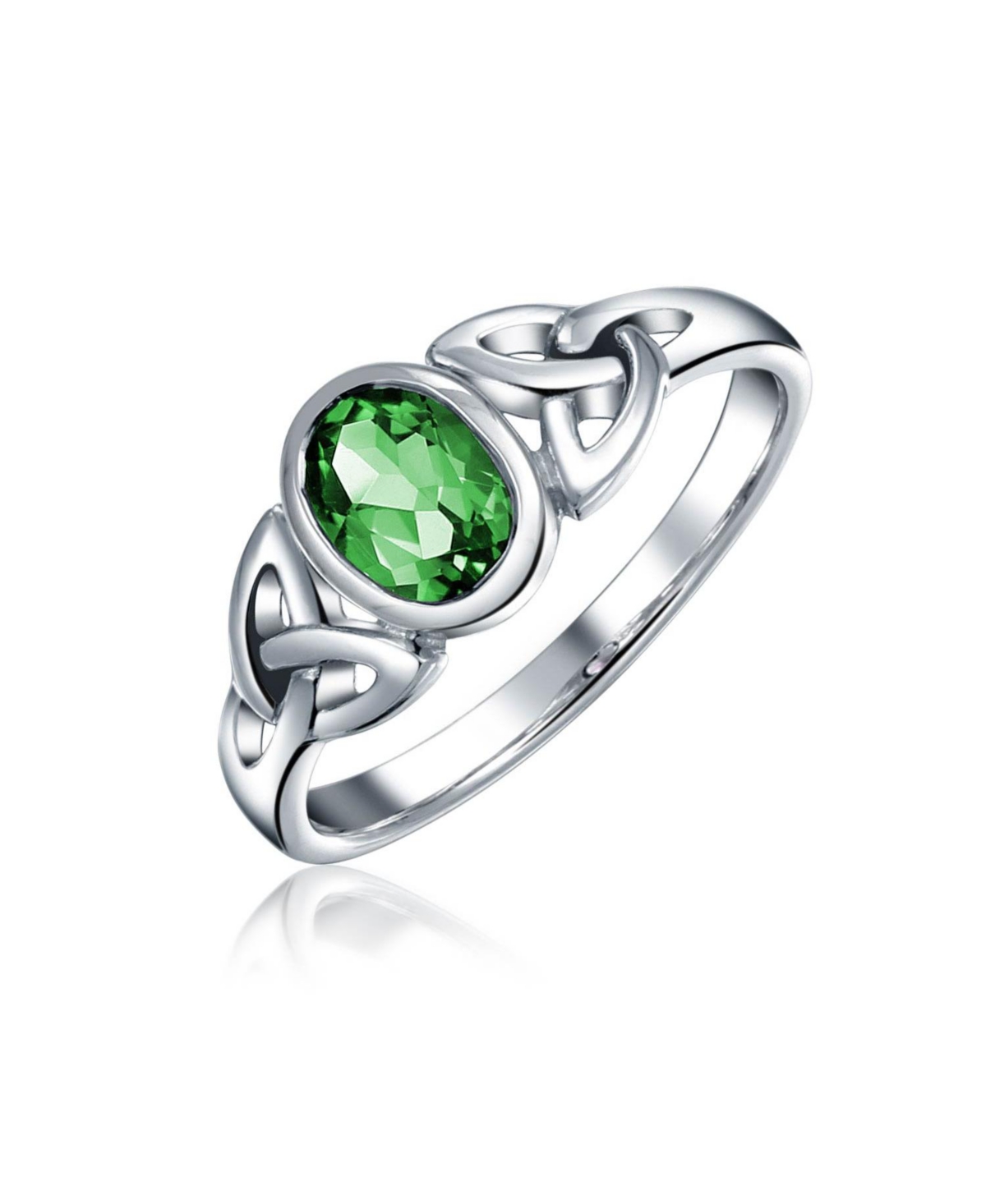 Oval Moonstone Amethyst Blue Topaz Bff Sorority Sister Friendship Celtic Trinity Knot Triquetra Ring .925 Sterling Silver - Green