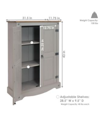2-Door, 2-Shelf Accent Cupboard - Solid Pine - Gray - 43" H