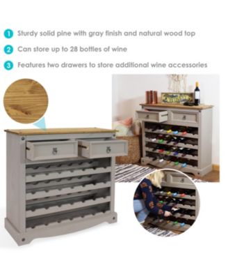 28-Bottle Freestanding Wine Rack - Solid Pine - Gray - 34.5"