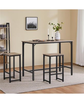 Industrial Counter Height Table Set with 2 Backless Stools