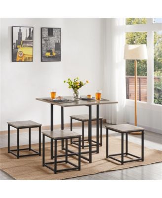 Industrial 5-Piece Dining Room Set with 1 Square Table, 4 Backless Stools