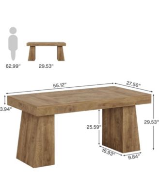 55 Inches Executive Desk, Mid-Century Modern Home Office Desk with Double Trapezoid Base, Wood Computer Desk Business Workstation Desk