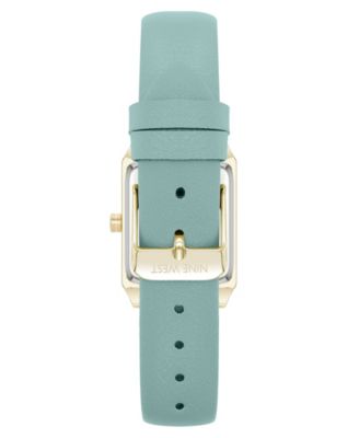 Women's Quartz Rectangular Gold-Tone and Mint Polyurethane Leather Band Watch, 29mm