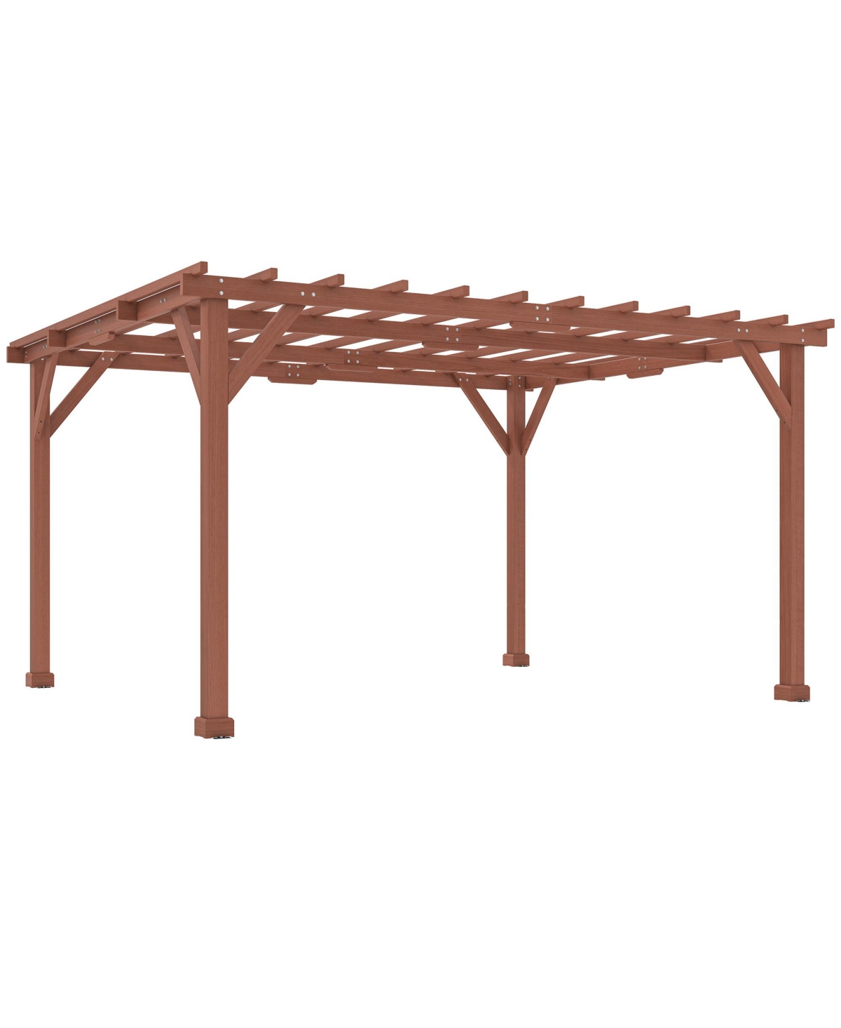 11' x 12.5' Outdoor Wood Pergola with Grape Trellis, - Brown