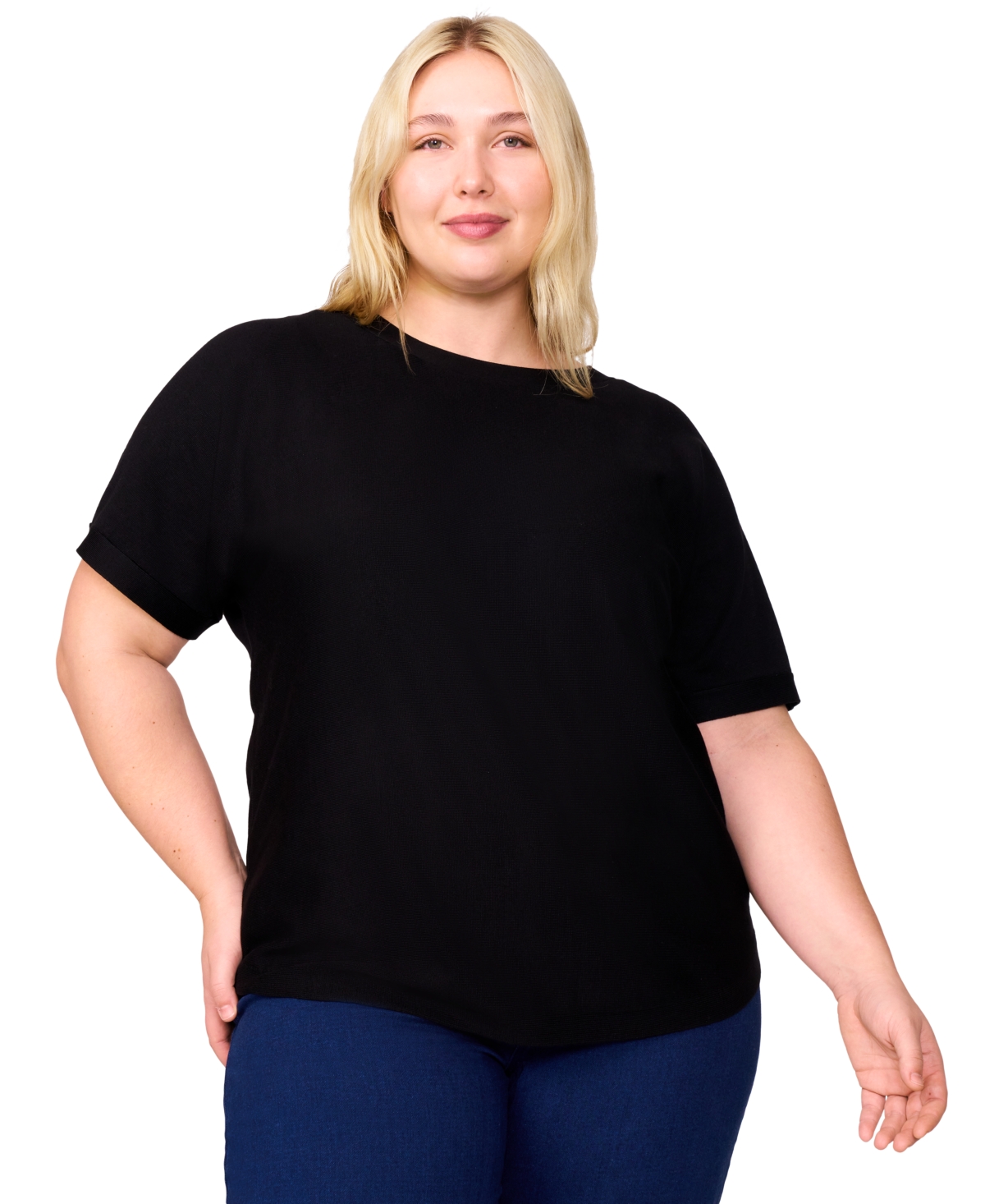Plus Size Button-Back Dolman-Sleeve Sweater, Exclusively at Macy's - Jet Black