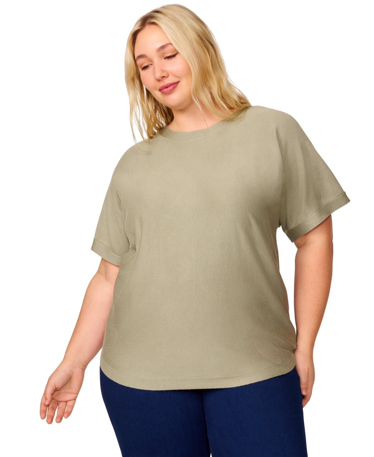 Plus Size Button-Back Dolman-Sleeve Sweater, Exclusively at Macy's - Jet Black