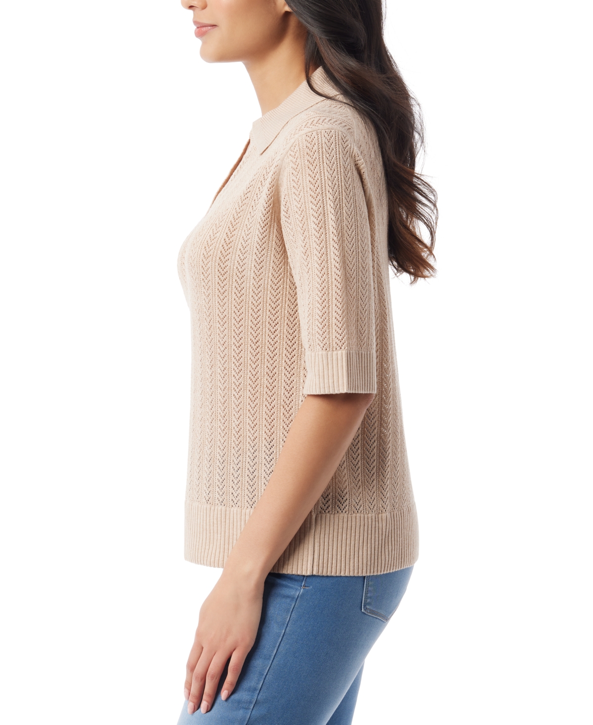 Gloria Vanderbilt Women's Peggy Pointelle-knit Polo Sweater In Dusty Sand