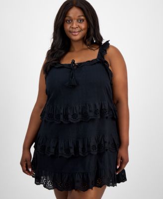 Trendy Plus Size Eyelet Cotton Sleeveless A-Line Dress, Exclusively at Macy's 