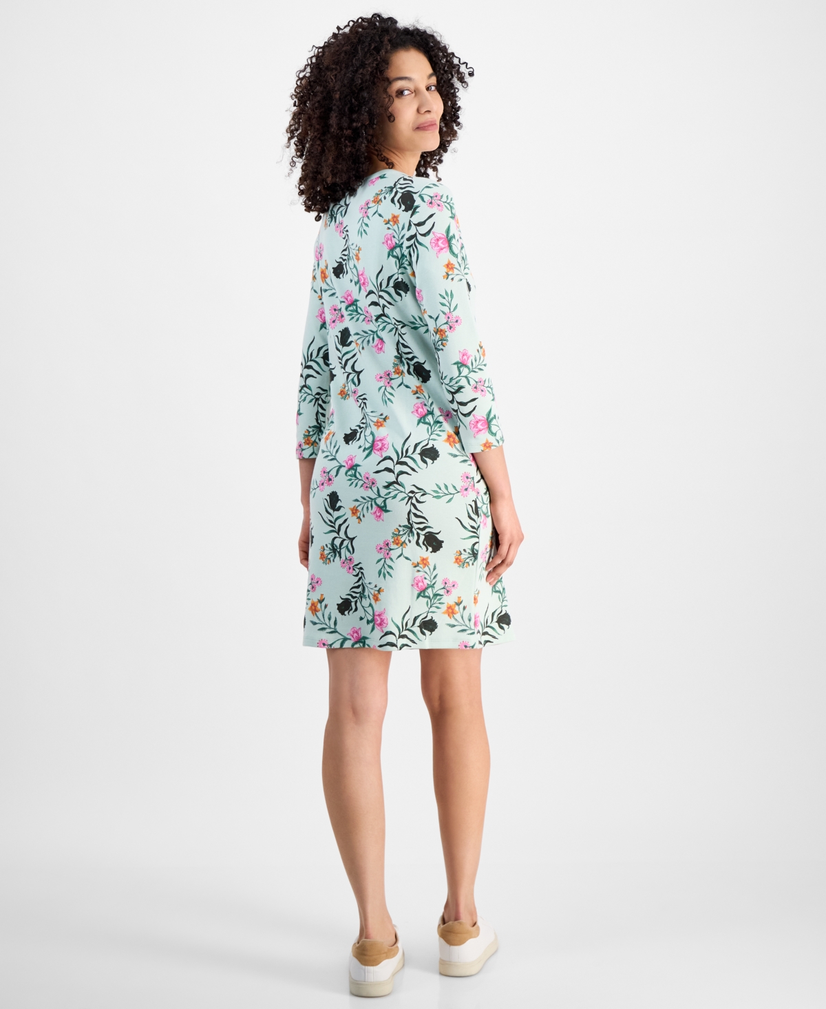 Style & Co Petite Cotton Boat-neck Dress, Exclusively At Macy's In Fauna Mint