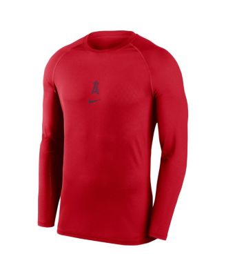 Мужская красная футболка реглан Los Angeles Angels Authentic Collection Реглан с длинным рукавом от Nike