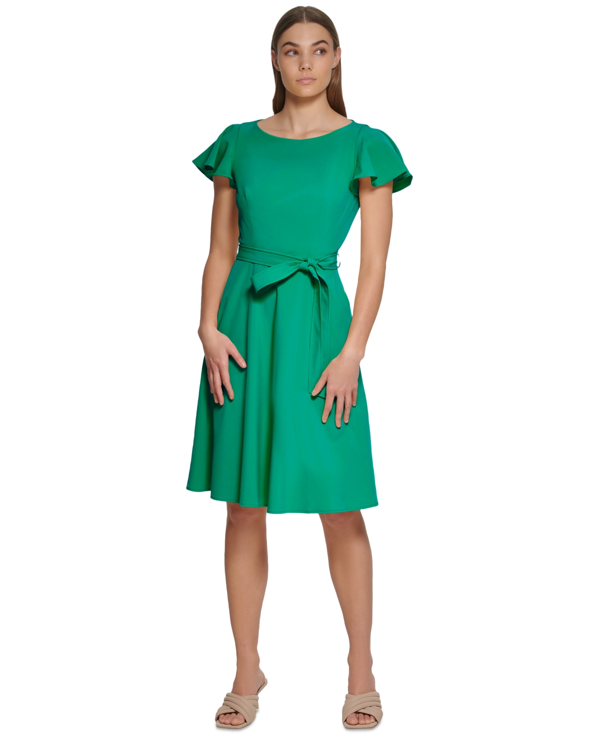 Women's Flutter-Sleeve Tie-Waist Dress - Meadow