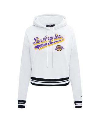 Women's White Los Angeles Lakers Script Tail Cropped Pullover Hoodie
