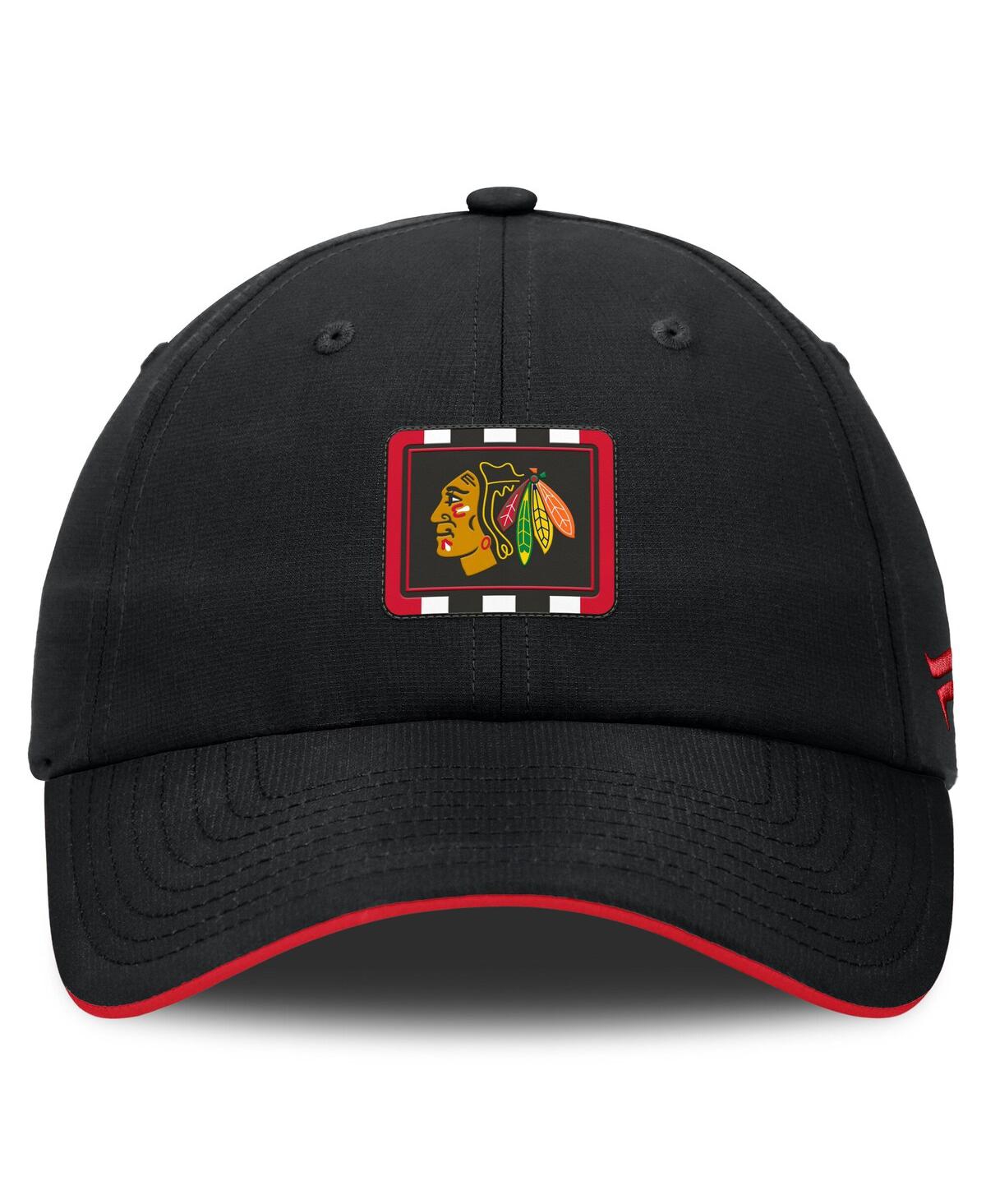 Fanatics Men's Black/red Chicago Blackhawks Authentic Pro Ripstop Adjustable Hat In Black,red