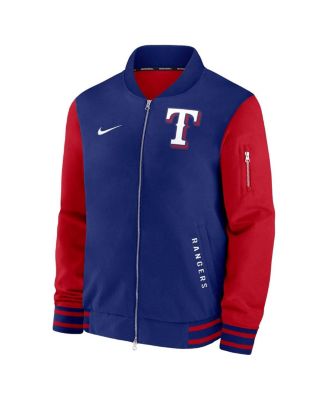 Men's Royal/Red Texas Rangers Authentic Collection Dugout Full-Zip Bomber Jacket